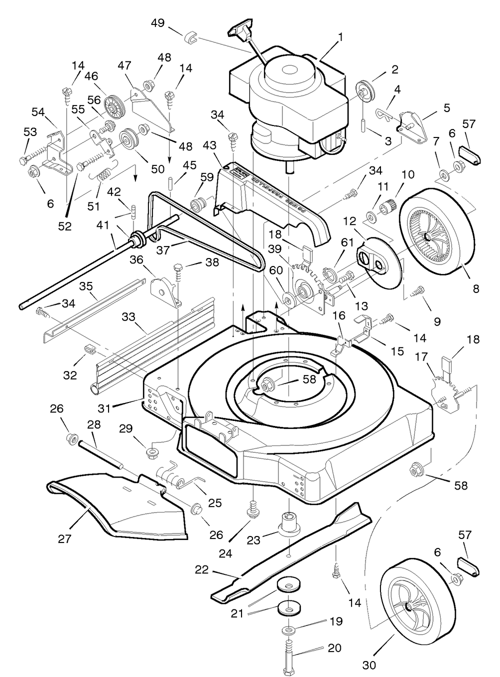 Mower Housing Assembly Diagram and Parts List for 22755X92A 1996 Briggs and Stratton Lawn Mower